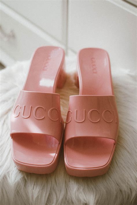 gucci pink rubber shoes|gucci rubber slide sandals outfit.